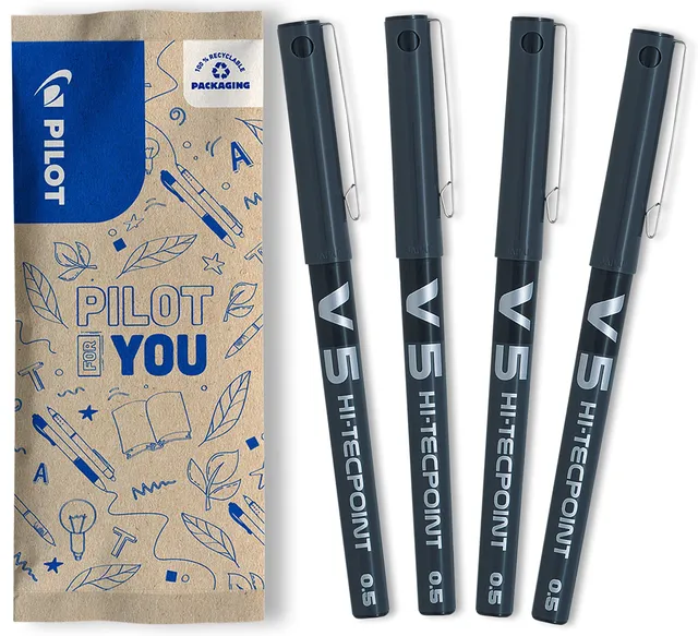 pilot-v5-hi-tecpoint-roller-encre-liquide-0-5-mm-lot-de-4-noirs image 1
