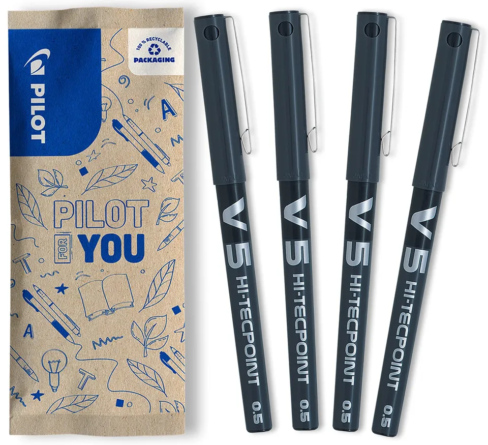 pilot-v5-hi-tecpoint-roller-encre-liquide-0-5-mm-lot-de-4-noirs image 1