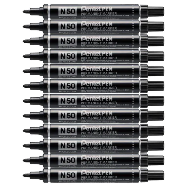 pentel-pen-n50-marqueur-permanent-pointe-conique-4-3-mm-noir-lot-de-12 image 1
