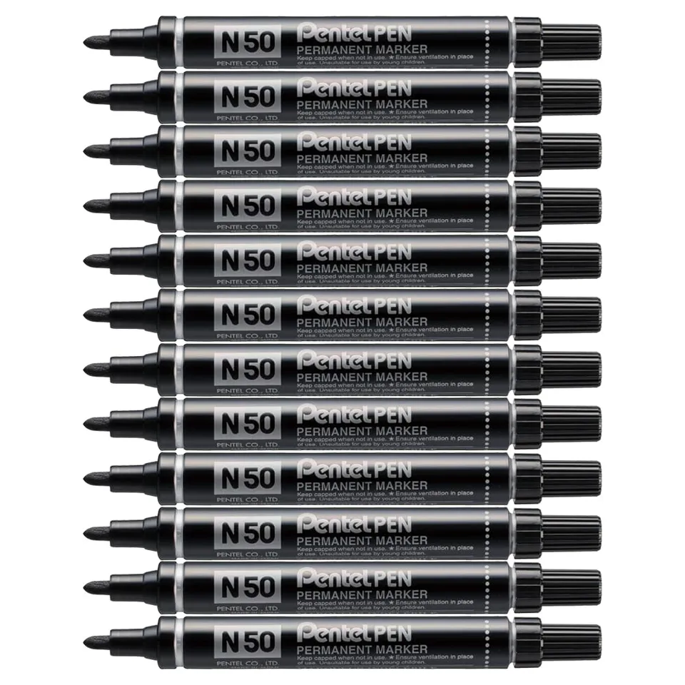 pentel-pen-n50-marqueur-permanent-pointe-conique-4-3-mm-noir-lot-de-12 image 1