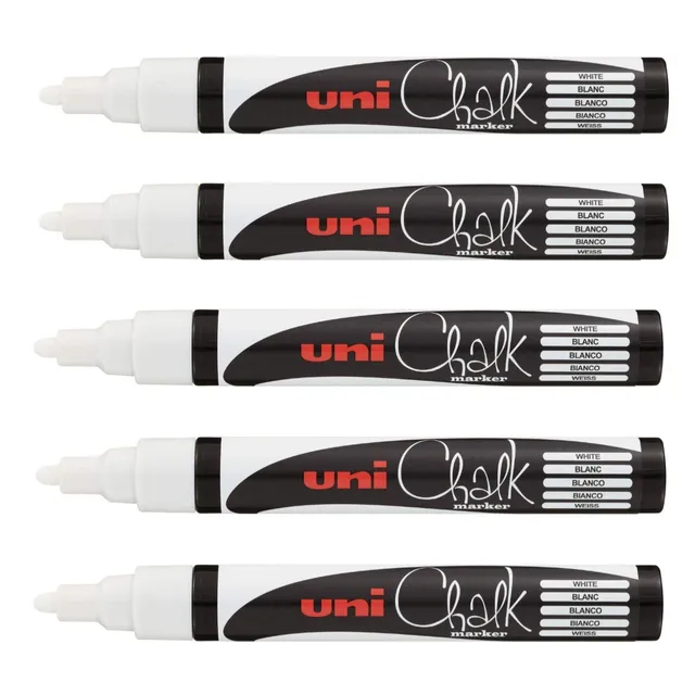 uni-ball-chalk-marker-pwe-5m-5-marqueurs-craie-pointe-moyenne-1-8-2-5-mm-blanc image 1