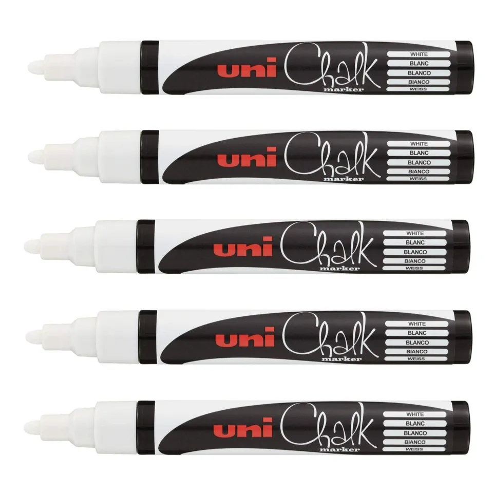 uni-ball-chalk-marker-pwe-5m-5-marqueurs-craie-pointe-moyenne-1-8-2-5-mm-blanc image 1