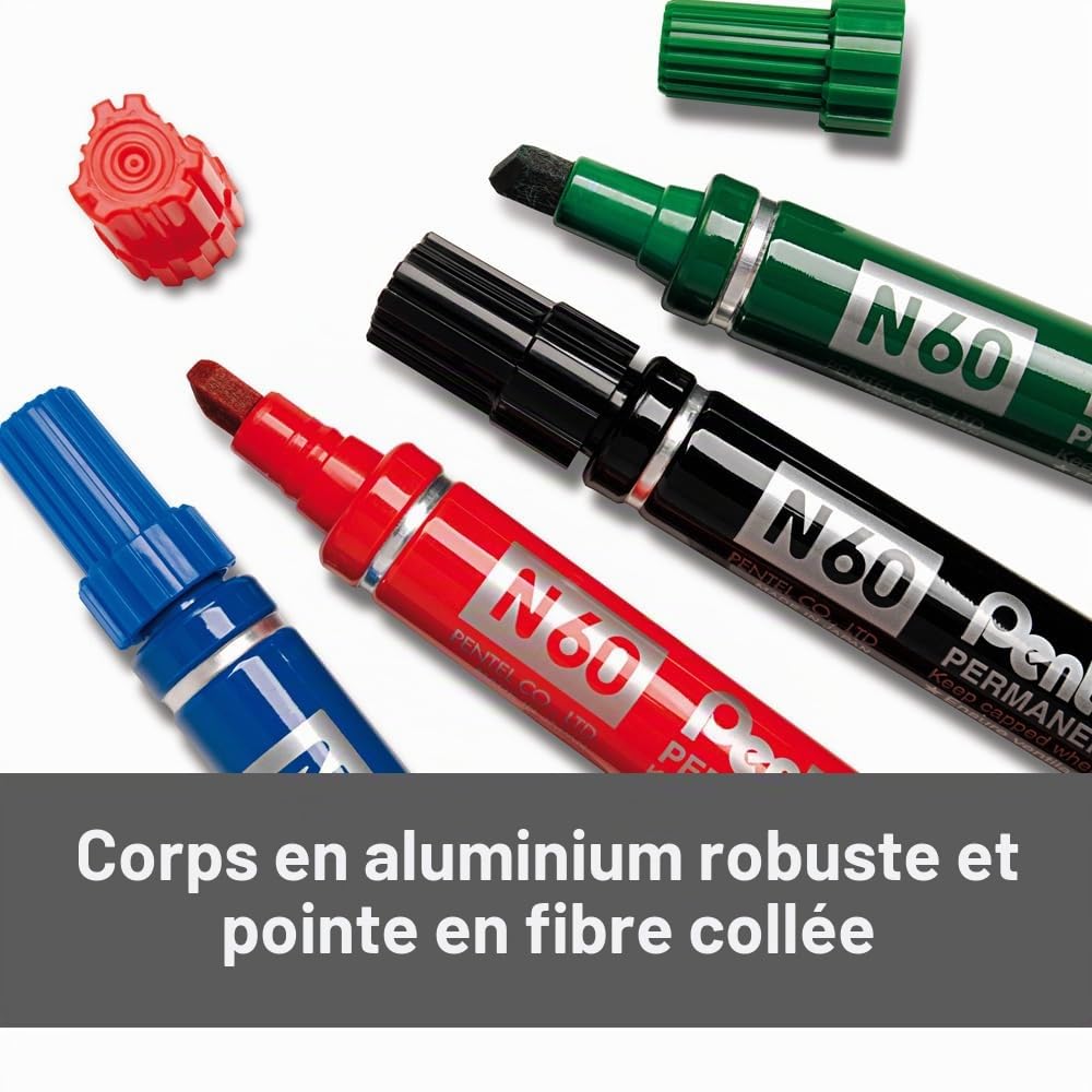 pentel-pen-n60-marqueur-permanent-lot-de-12-noir-pointe-biseaut-e-3-6-mm image 2