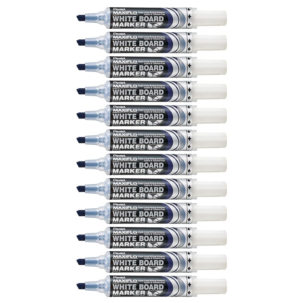 pentel-maxiflo-mwl6-marqueur-tableau-blanc-pointe-biseaut-e-lot-de-12-bleu image 1