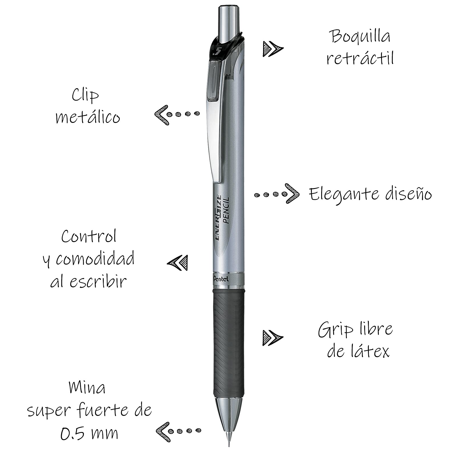 pentel-pl75-a-porte-mines-aluminium-0-5-mm-noir-lot-de-12 image 2
