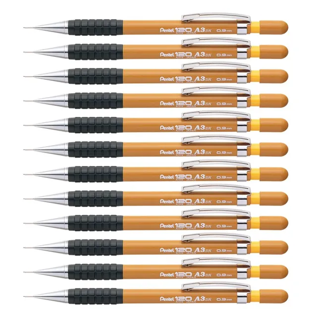 pentel-hi-graph-porte-mine-0-9-mm-canon-fixe-4-mm-corps-ocre-lot-de-12 image 1
