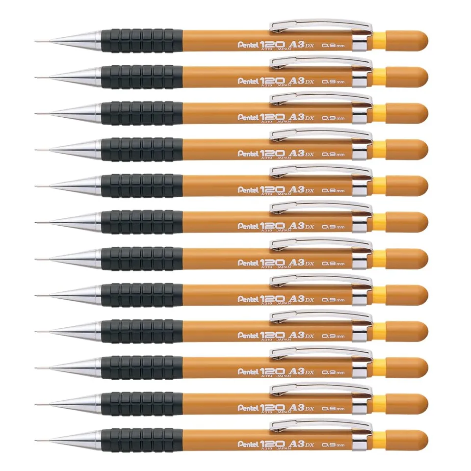 pentel-hi-graph-porte-mine-0-9-mm-canon-fixe-4-mm-corps-ocre-lot-de-12 image 1