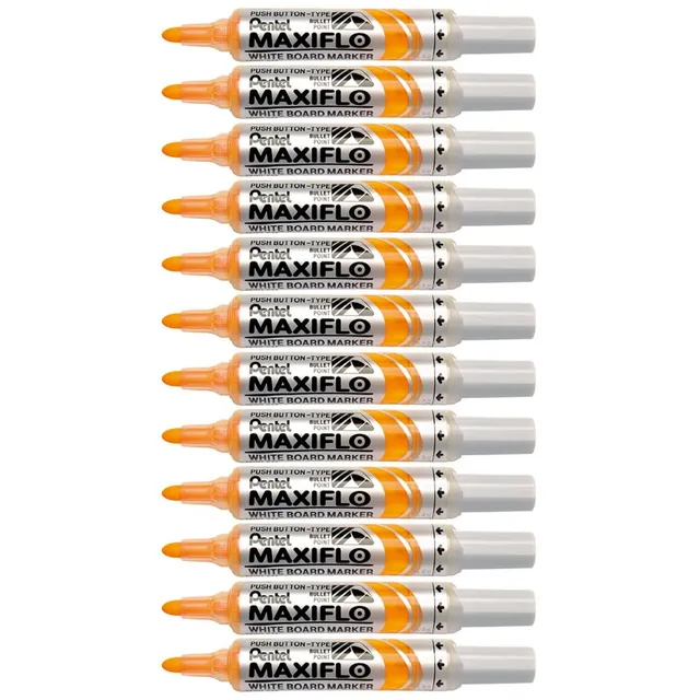 pentel-maxiflo-mwl5m-f-lot-de-12-marqueurs-tableau-blanc-orange-pointe-large-con image 1