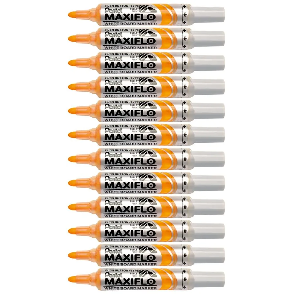 pentel-maxiflo-mwl5m-f-lot-de-12-marqueurs-tableau-blanc-orange-pointe-large-con image 1