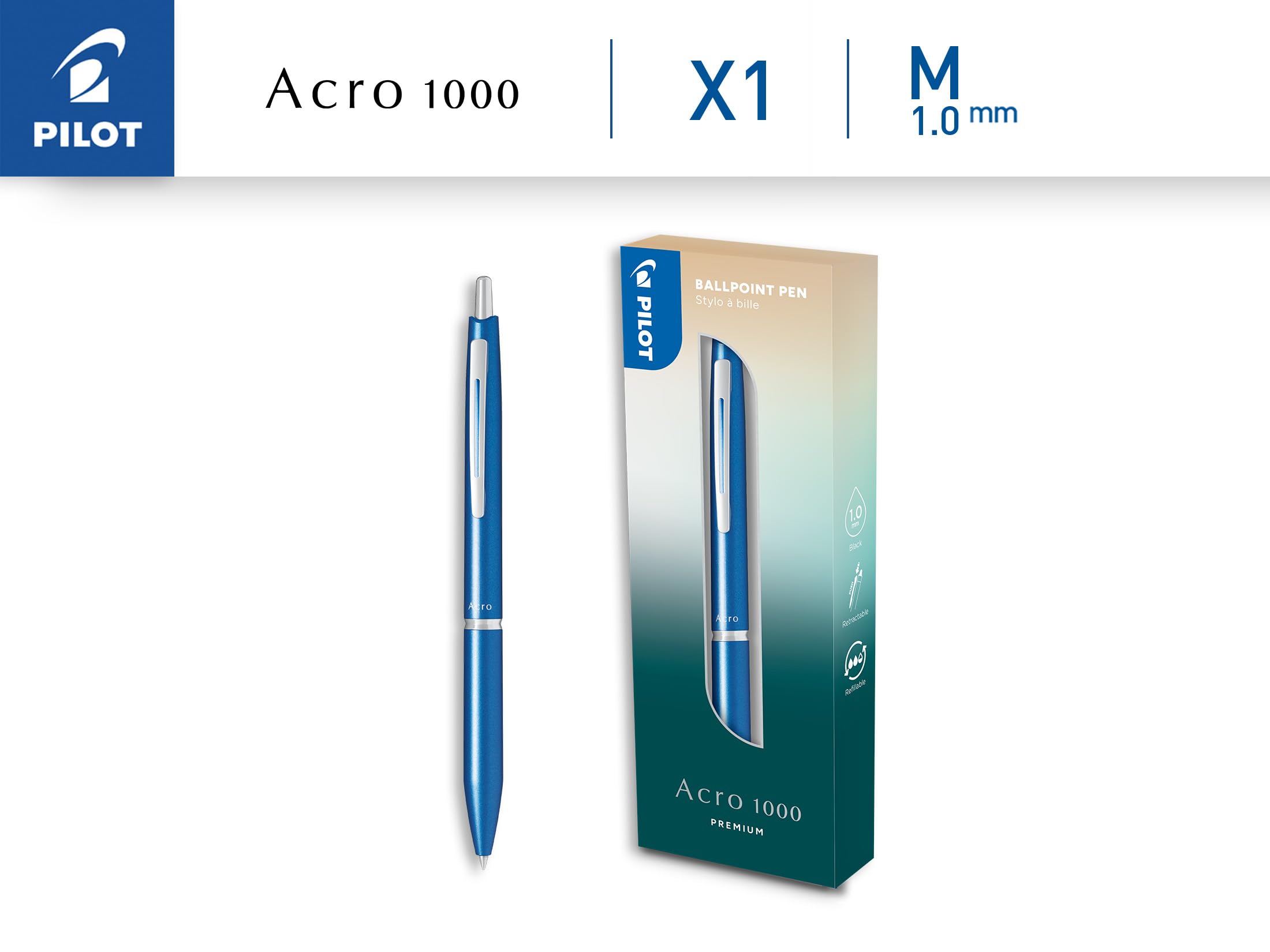 pilot-acro-1000-stylo-bille-premium-r-tractable-bleu-ciel-en-coffret-encre-noire image 2