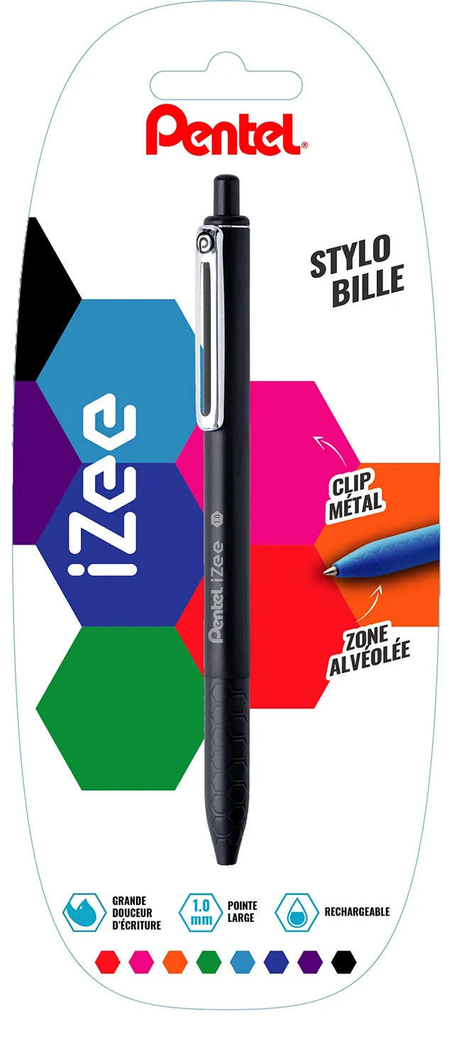 pentel-izee-bx470-stylo-bille-r-tractable-noir-pointe-large-1-0-mm image 1