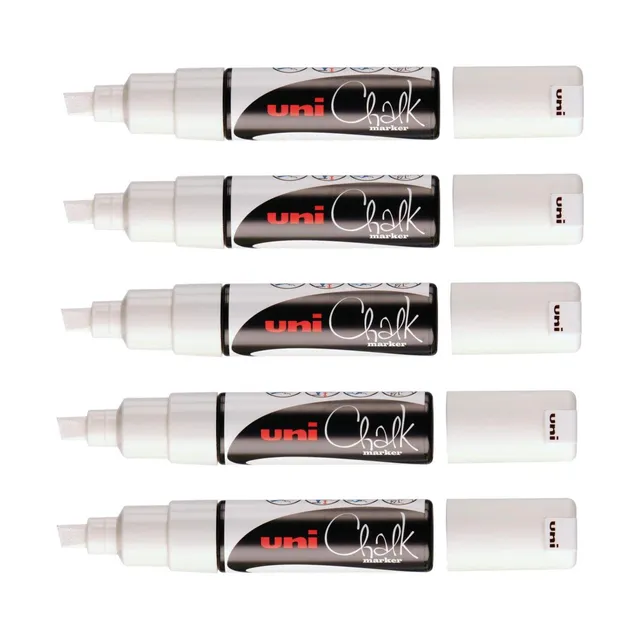 uni-ball-chalk-pwe8k-marqueurs-craie-blanc-pointe-biseaut-e-8-mm-lot-de-5 image 1
