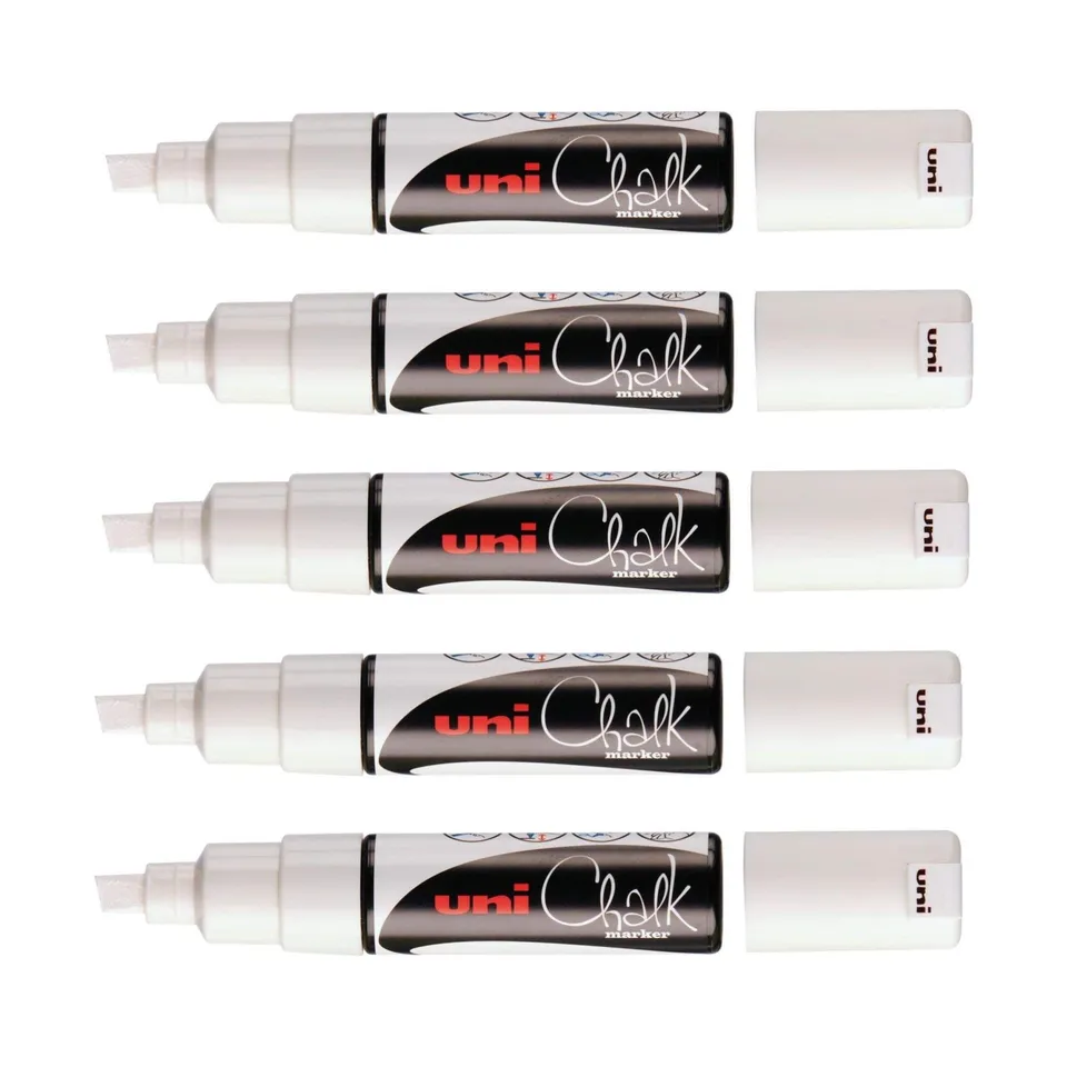 uni-ball-chalk-pwe8k-marqueurs-craie-blanc-pointe-biseaut-e-8-mm-lot-de-5 image 1