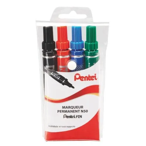 pentel-pen-n50-pochette-de-4-marqueurs-permanents-pointe-moyenne-4-couleurs image 1