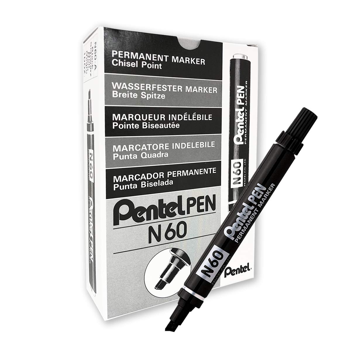 pentel-pen-n60-marqueur-permanent-lot-de-12-noir-pointe-biseaut-e-3-6-mm image 7
