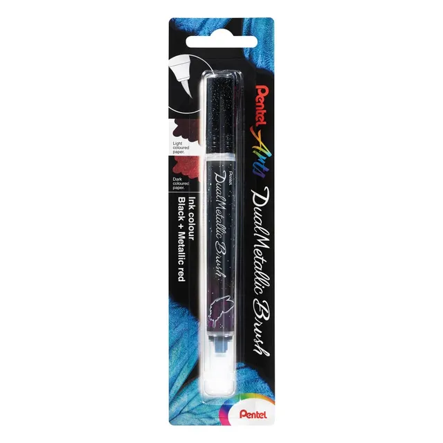 pentel-arts-dual-metallic-brush-xgfh-feutre-pinceau-gel-m-tallis-noir-rouge-m-ta image 1