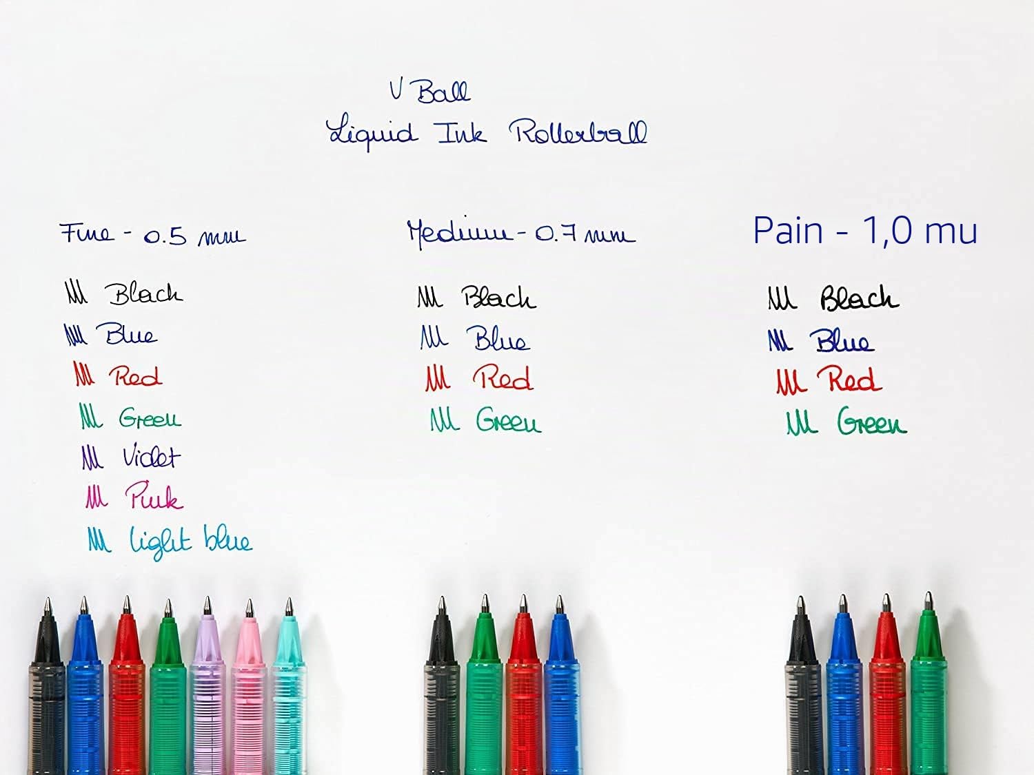 pilot-v-ball-07-lot-de-3-rollers-encre-liquide-noirs-pointe-conique-moyenne-0-5- image 4