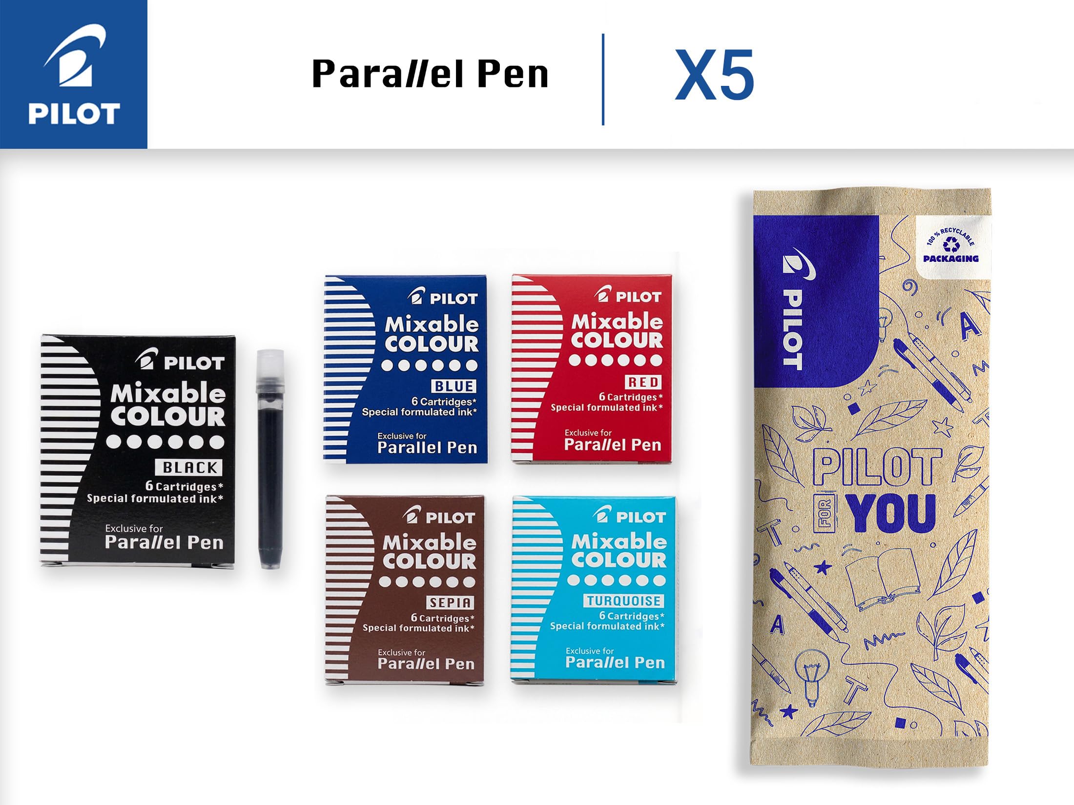 pilot-parallel-pen-cartouches-d-encre-calligraphie-5-couleurs-lot-de-30-5-bo-tes image 2