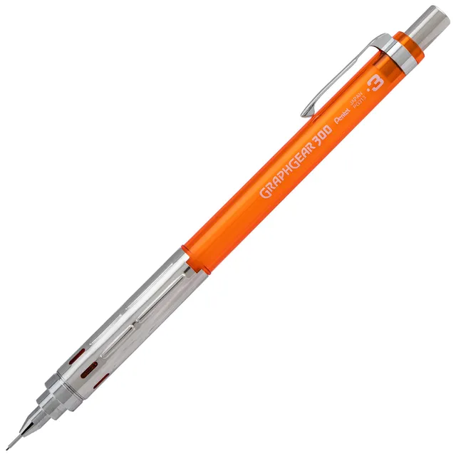 pentel-graphgear-300-pg313-porte-mine-technique-0-3-mm-corps-orange-transparent- image 1
