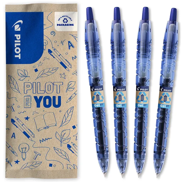 pilot-b2p-begreen-roller-gel-r-tractable-rechargeable-lot-de-4-bleu-pointe-moyen image 1
