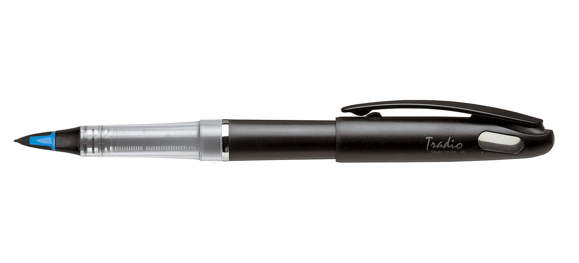 pentel-tradio-stylo-feutre-plume-rechargeable-bleu-corps-noir-lot-de-12 image 1