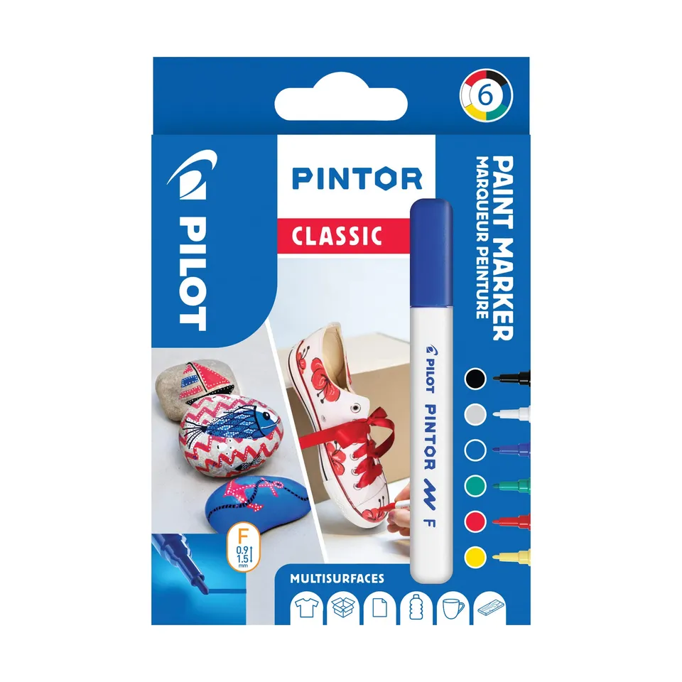 pilot-pintor-marqueur-peinture-pointe-fine-couleurs-classiques-pochette-de-6 image 1