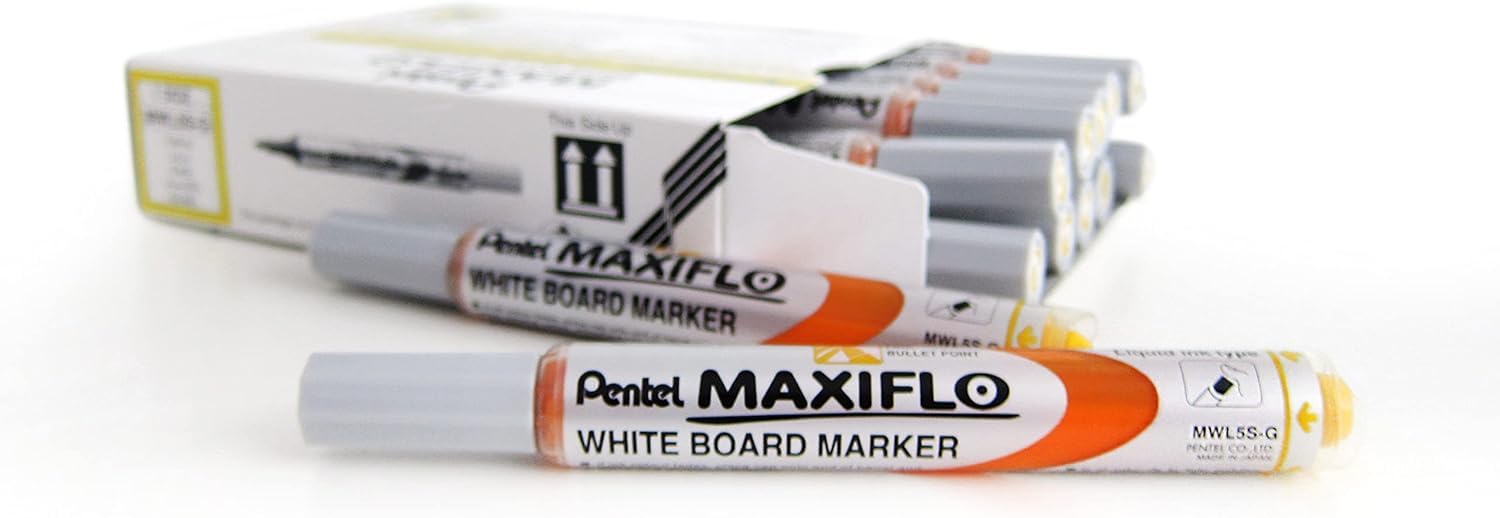 pentel-maxiflo-mwl5s-marqueur-tableau-blanc-jaune-lot-de-12-pointe-conique image 2