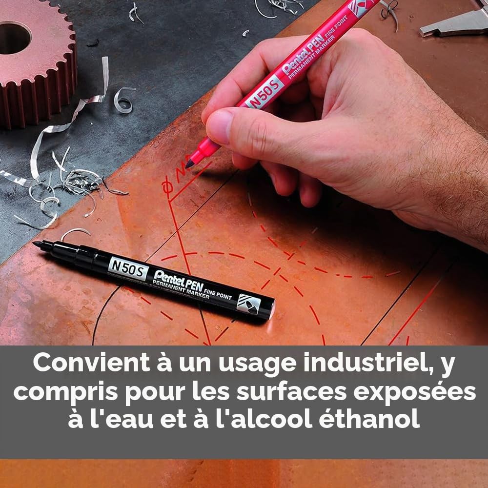 pentel-pen-n50s-marqueur-permanent-pointe-fine-conique-lot-de-12-noir image 3