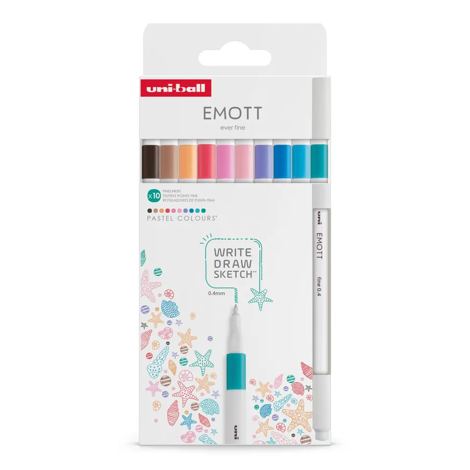 uni-ball-emott-lot-de-10-feutres-fins-0-4-mm-couleurs-pastel-corps-blanc-design- image 1