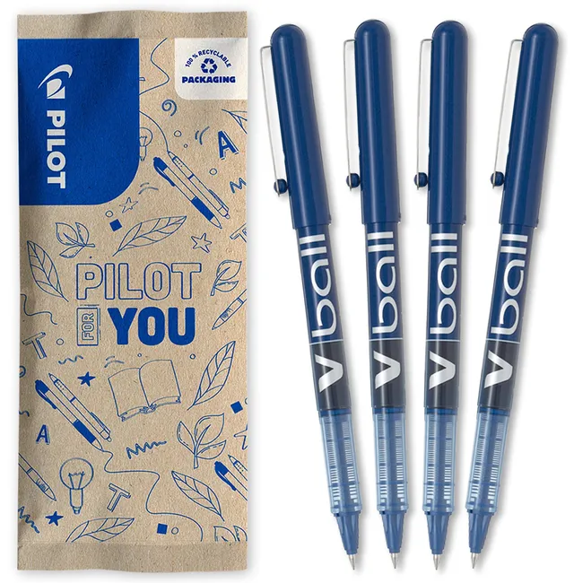 pilot-v-ball-05-stylo-roller-encre-liquide-bleu-pointe-fine-lot-de-4 image 1