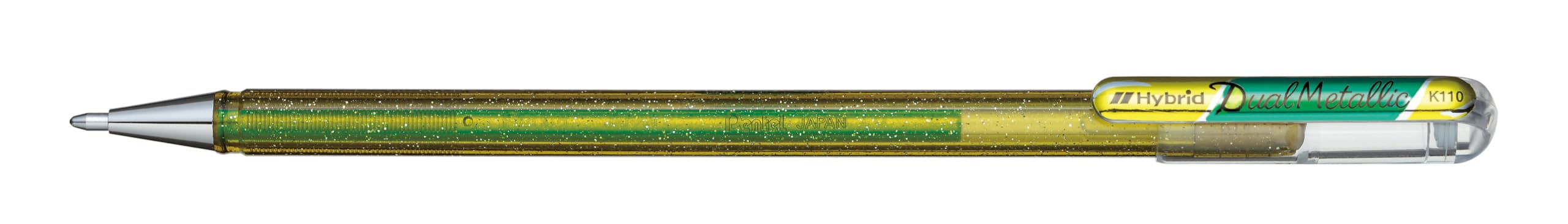pentel-hybrid-dual-metallic-k110-vert-m-tallique-jaune-lot-de-12-rollers-gel-1-0 image 2