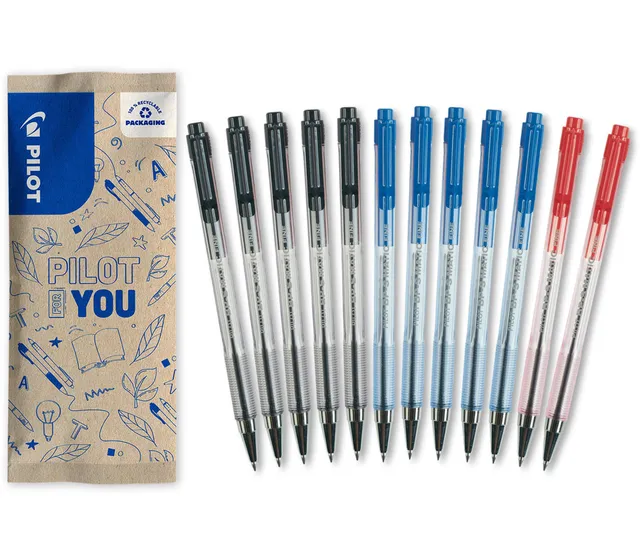 pilot-bps-matic-stylo-bille-r-tractable-pointe-fine-0-7-mm-noir-bleu-rouge-lot-d image 1