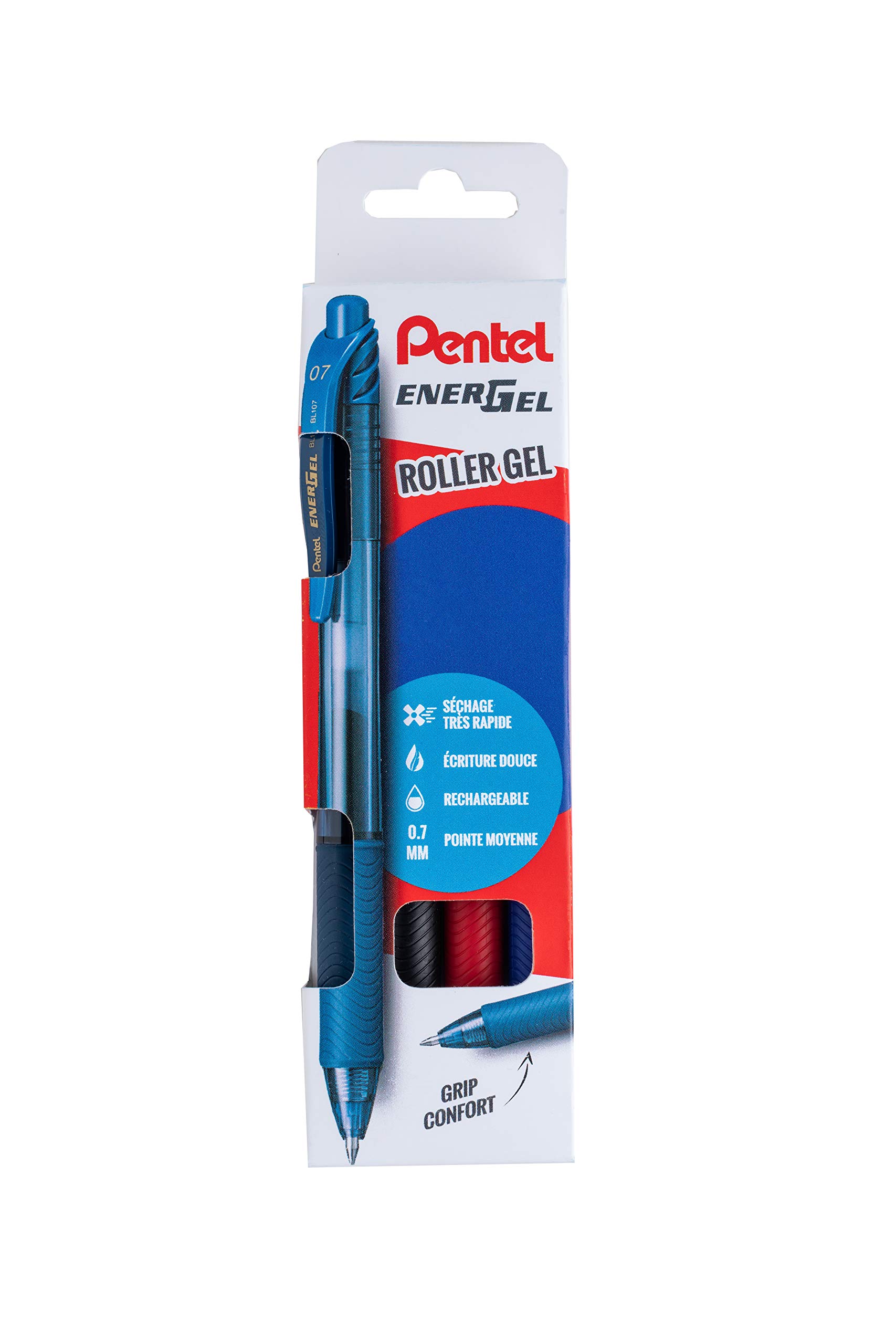 pentel-energel-x-bl107-pochette-de-4-rollers-gel-r-tractables-0-7-mm-noir-rouge- image 1