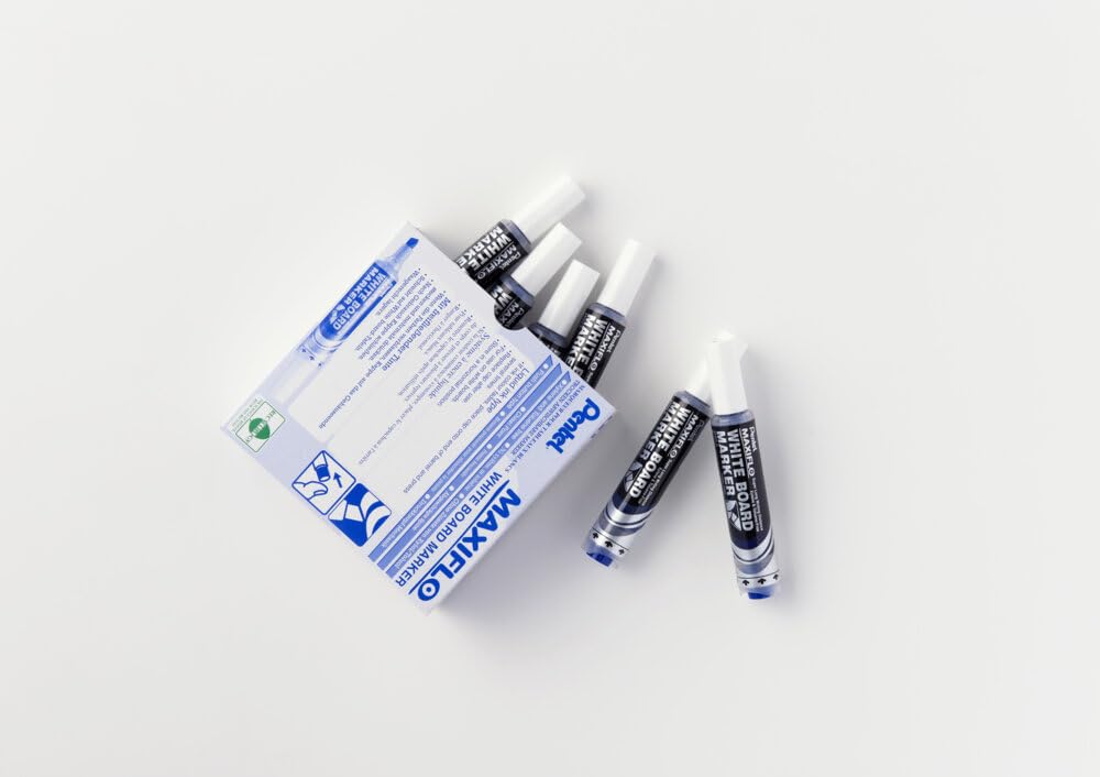 pentel-maxiflo-mwl6-marqueur-tableau-blanc-pointe-biseaut-e-lot-de-12-bleu image 2