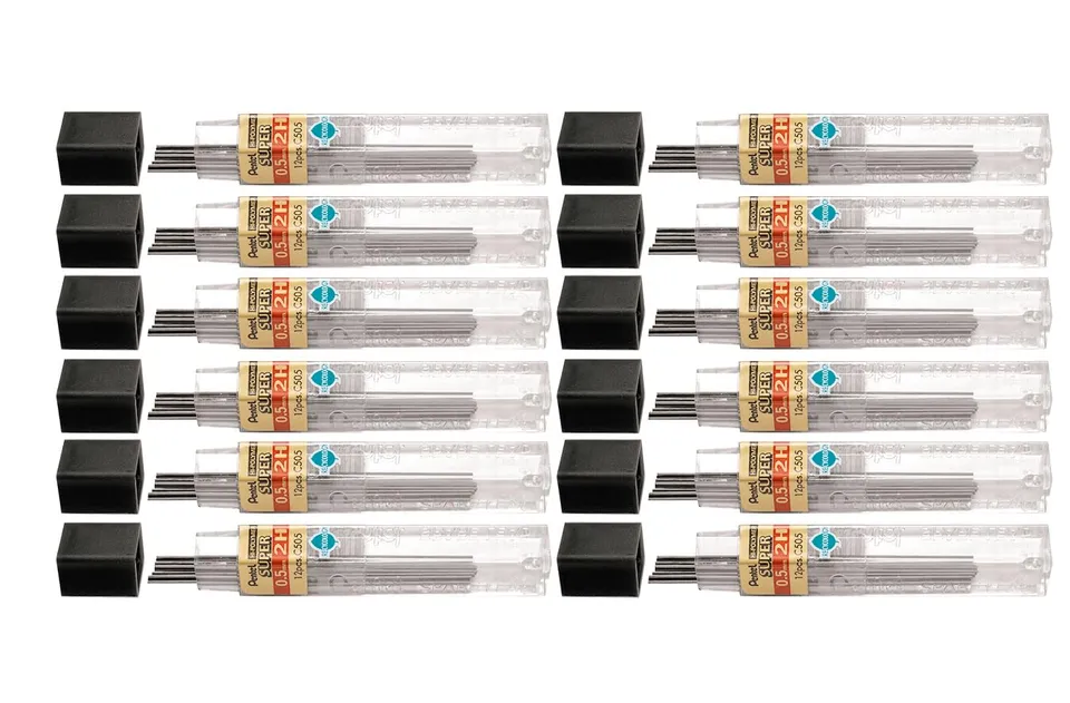 pentel-super-hi-polymer-c505-2h-mines-porte-mines-0-5-mm-lot-de-12-tuis-de-12-mi image 1