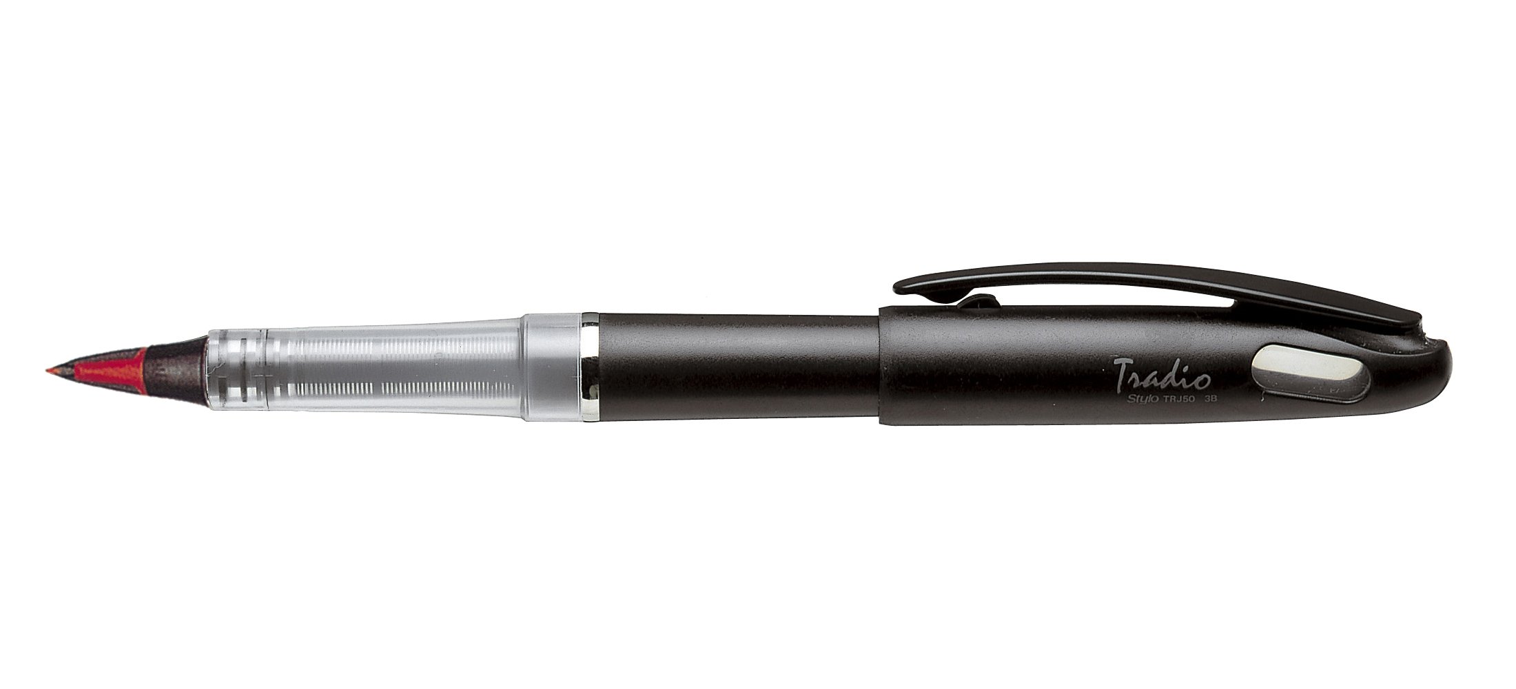pentel-tradio-lot-de-12-feutres-plume-rechargeable-encre-rouge-corps-noir-mat image 1