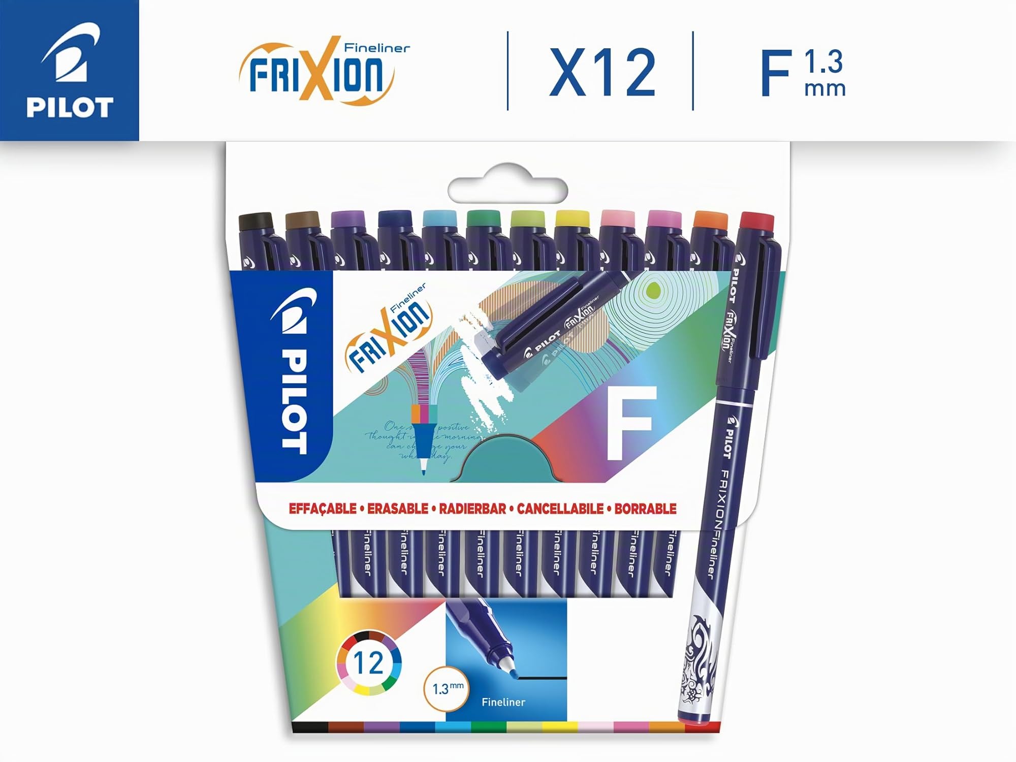 pilot-frixion-fineliner-feutre-effa-able-pointe-moyenne-lot-de-12-couleurs image 2
