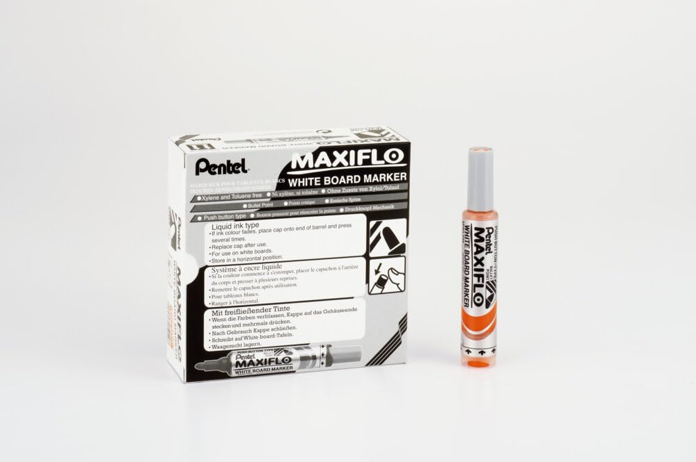 pentel-maxiflo-mwl5m-f-lot-de-12-marqueurs-tableau-blanc-orange-pointe-large-con image 2
