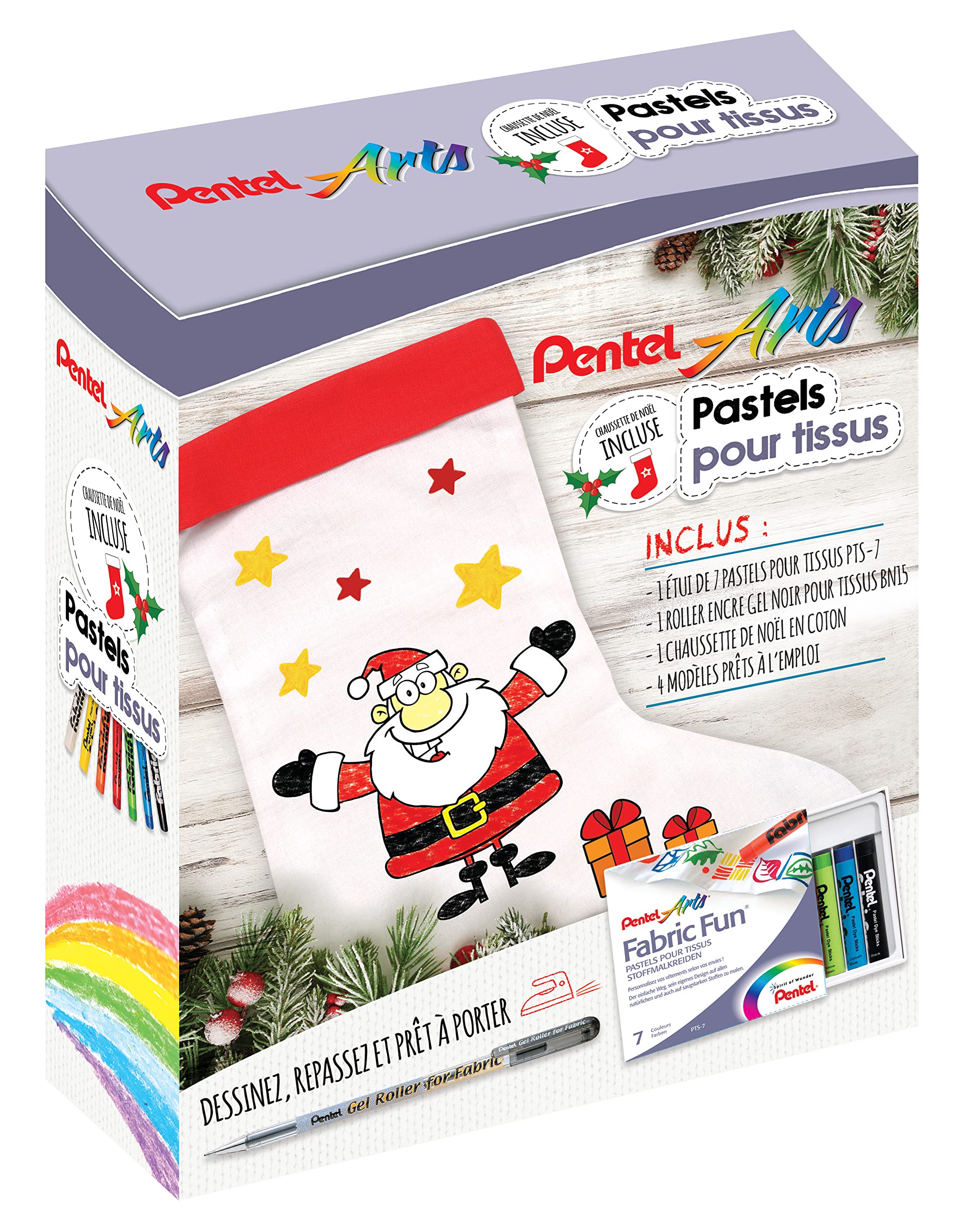 pentel-arts-kit-cr-atif-fabric-fun-pts-7-gel-roller-tissu-bn15-noir-avec-chausse image 1