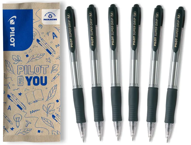 pilot-super-grip-stylo-bille-r-tractable-rechargeable-noir-pointe-moyenne-lot-de image 1