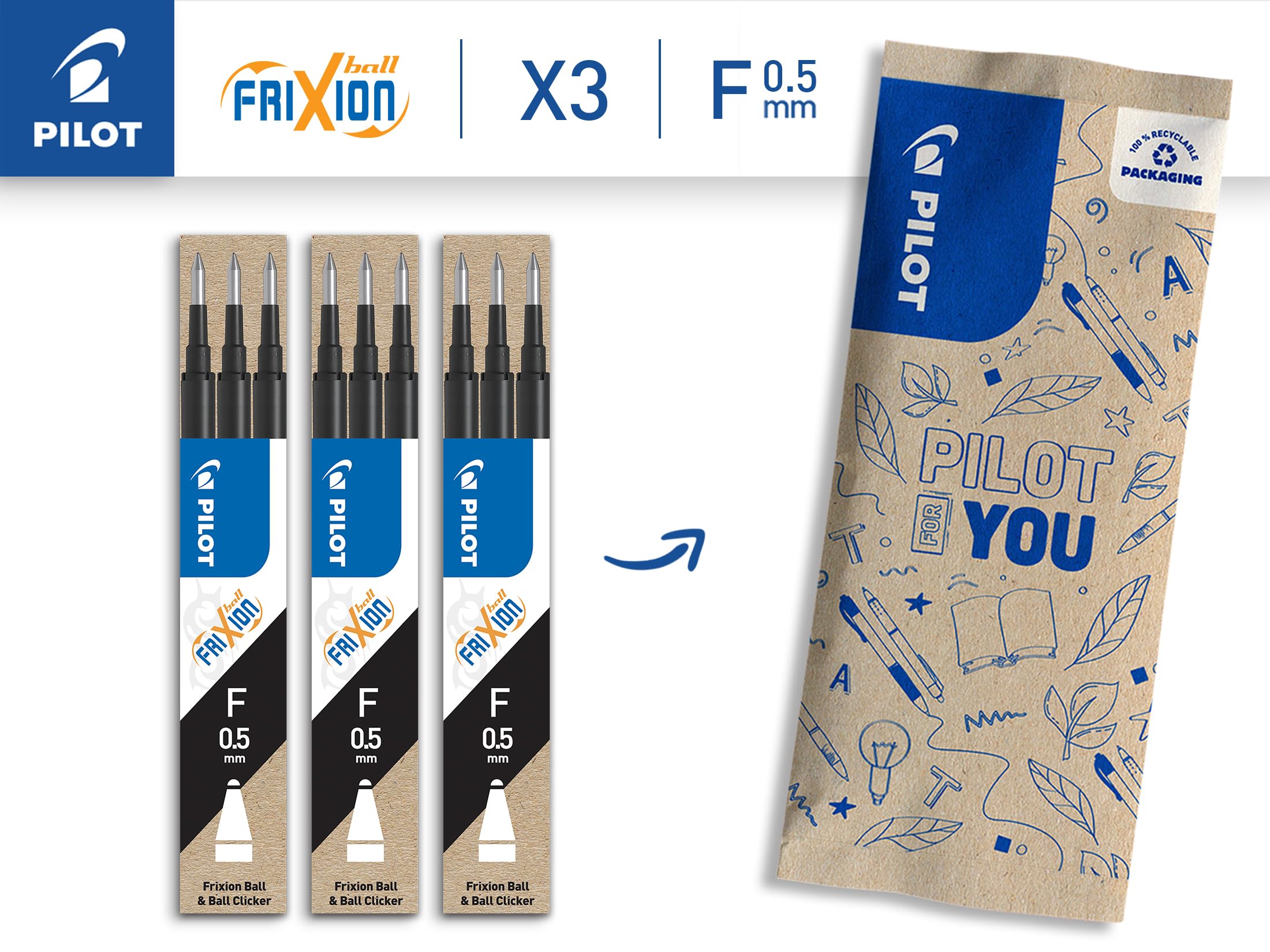 pilot-frixion-recharges-effa-ables-noires-pointe-fine-3-tuis-de-3-lot-de-9 image 2
