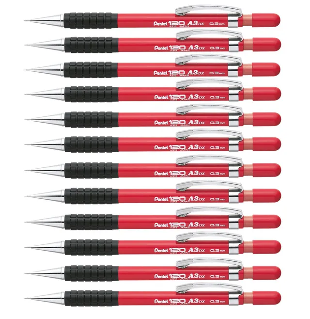 pentel-hi-graph-porte-mines-0-3-mm-canon-fixe-4-mm-rouge-lot-de-12 image 1