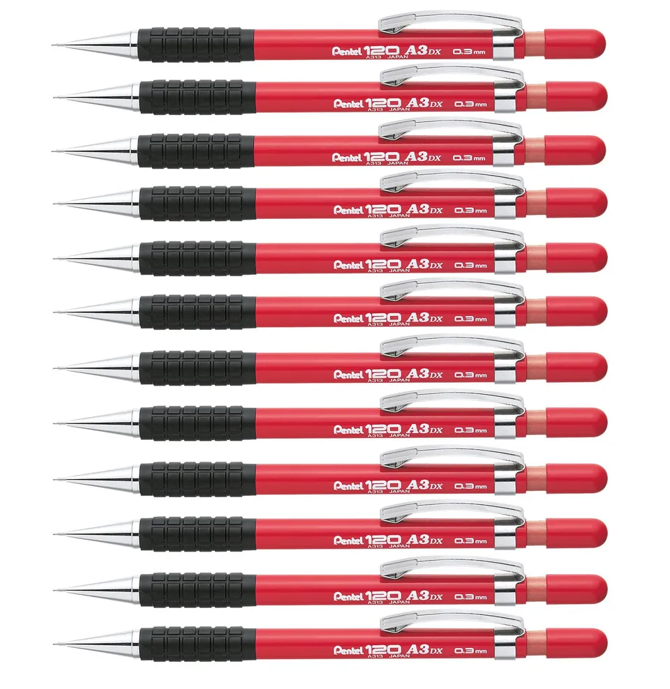 pentel-hi-graph-porte-mines-0-3-mm-canon-fixe-4-mm-rouge-lot-de-12 image 1