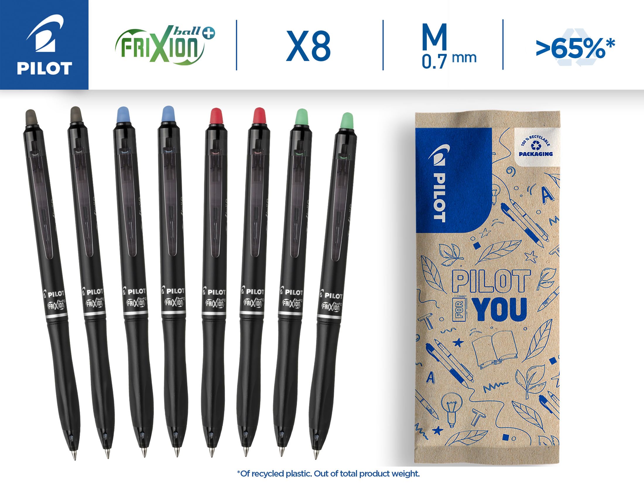 pilot-frixion-ball-plus-stylos-rollers-effa-ables-4-couleurs-pointe-moyenne-0-7--2 image 2