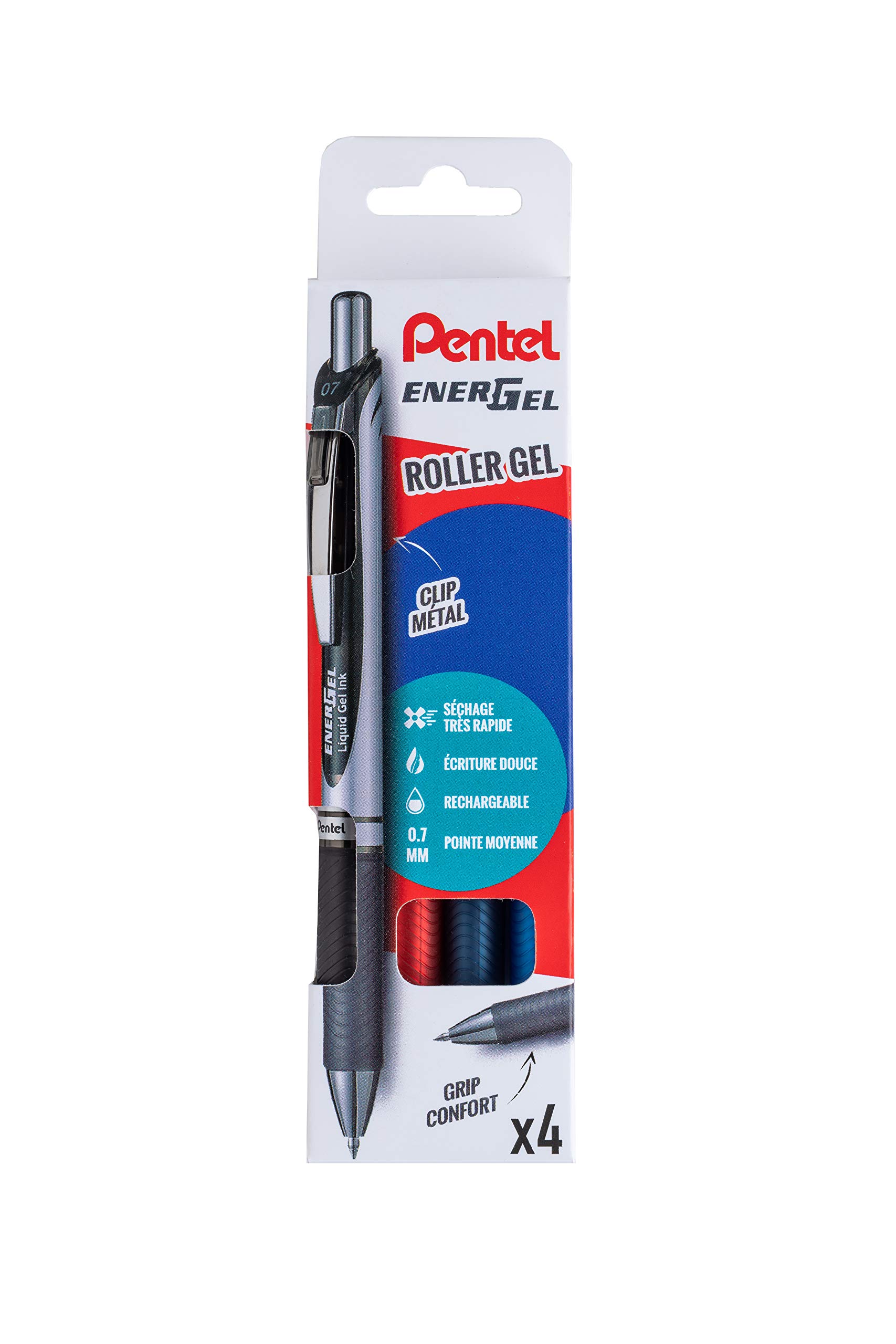 pentel-energel-bl77-pochette-de-4-rollers-gel-r-tractables-0-7-mm-noir-bleu-nuit image 1