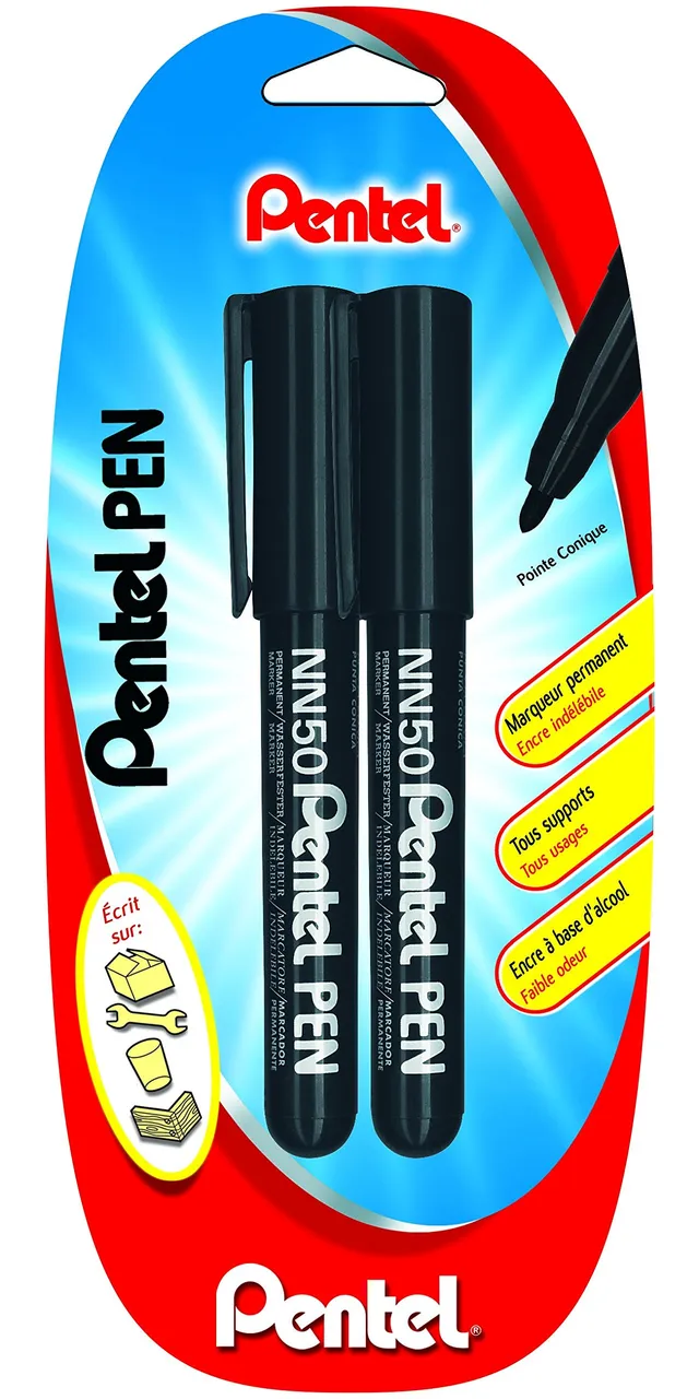 pentel-pen-nn50-a-marqueur-permanent-pointe-conique-noir-blister-de-2 image 1