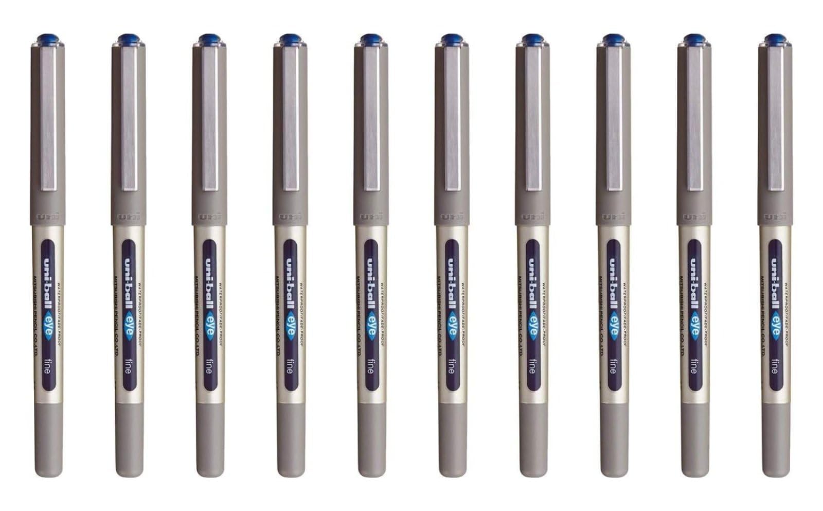 uni-ball-eye-fine-ub-157-stylo-roller-encre-liquide-bleue-lot-de-10-pointe-0-7-m image 1