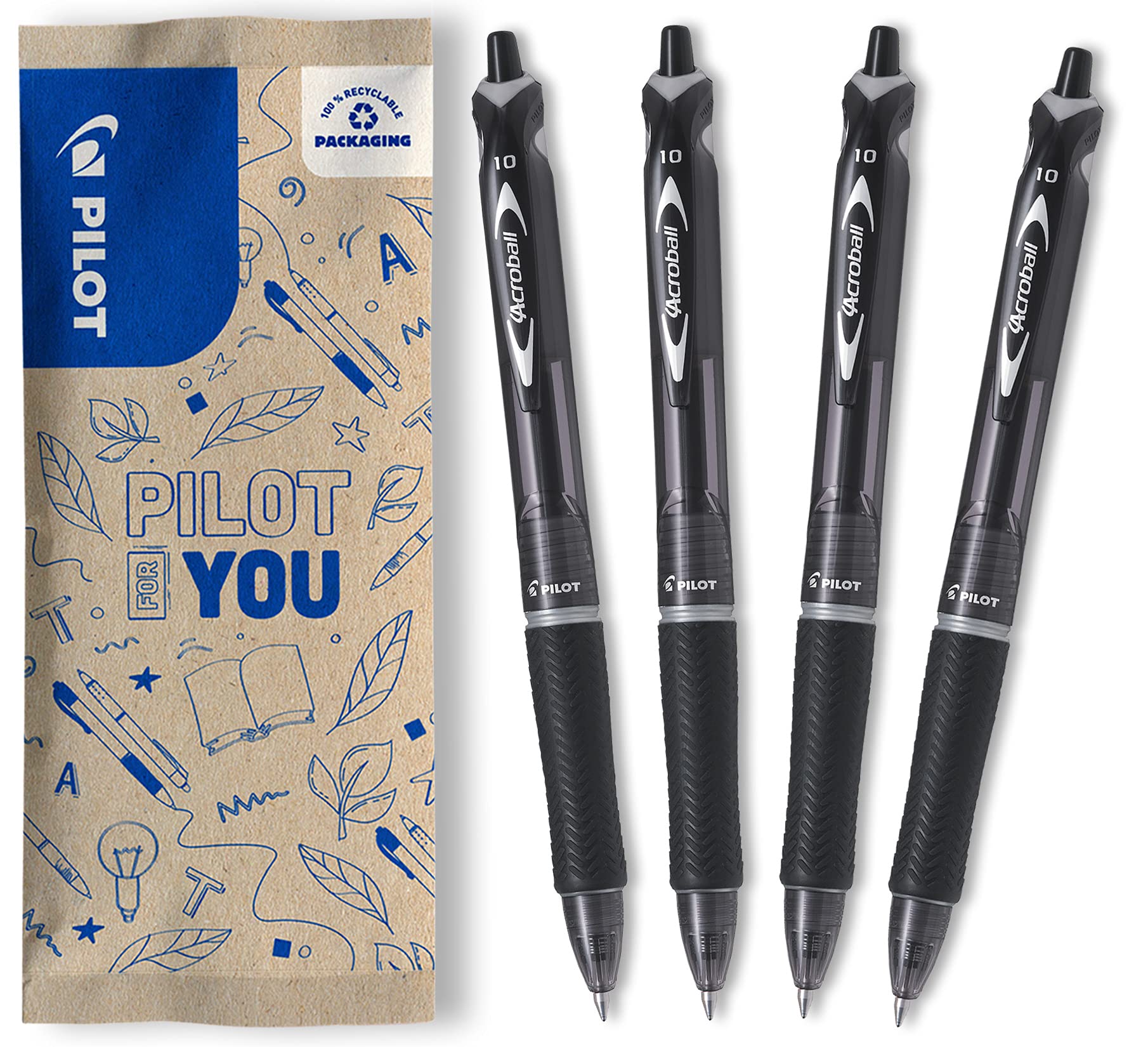 pilot-acroball-lot-de-4-billes-noirs-encre-huile-ultra-douce-r-tractable-recharg image 1