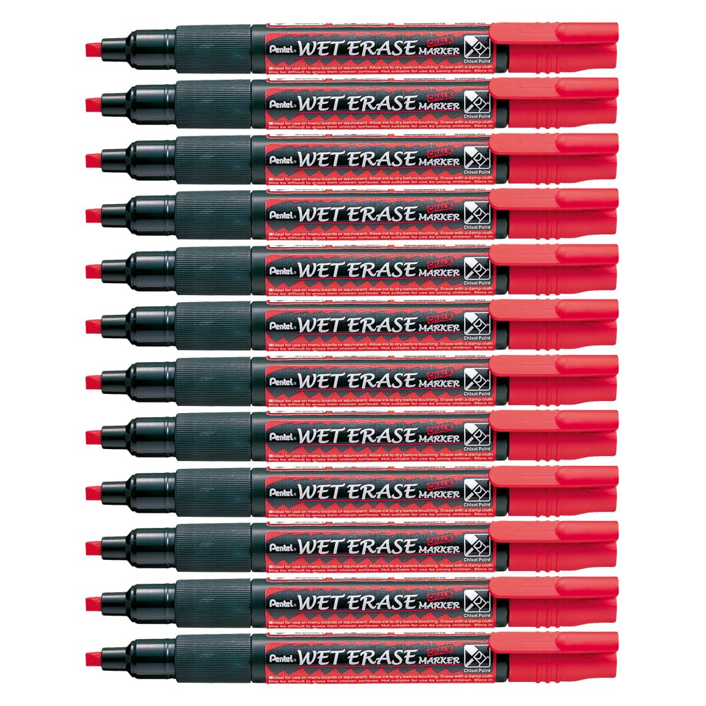 pentel-weterase-marqueur-craie-vitre-rouge-pointe-biseaut-e-lot-de-12 image 1
