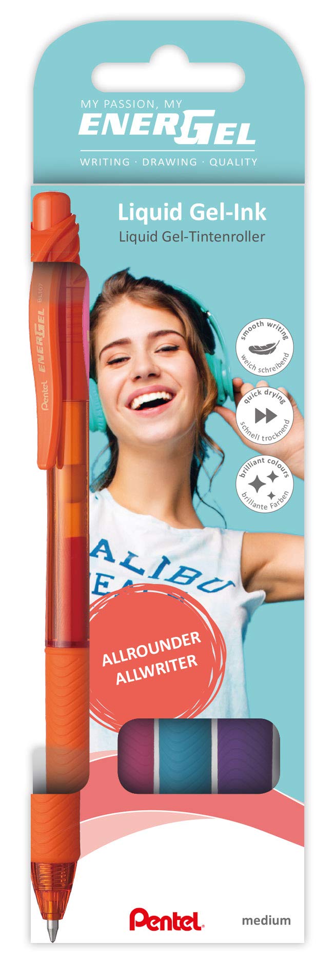 pentel-energel-x-bl107-roller-gel-r-tractable-0-7-mm-noir-rouge-bleu-blister-de- image 3